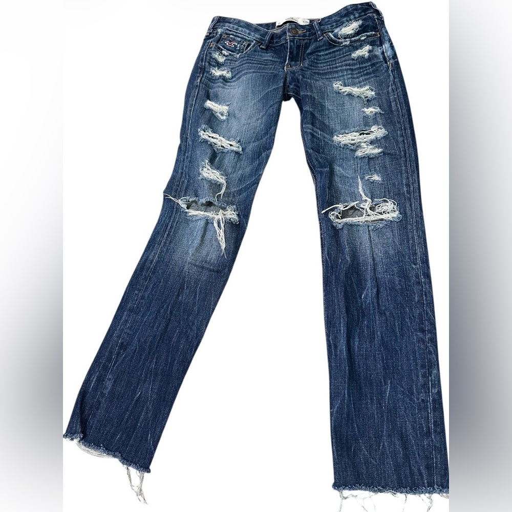 Hollister Women’s Distressed Ripped Dark Blue Skinny Jeans
